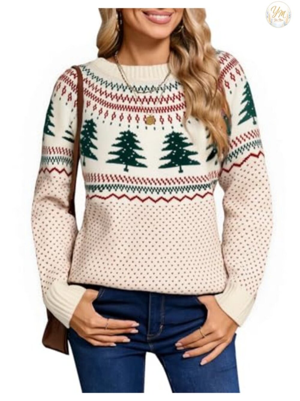 Vintage Fair Isle Pullover Sweater Lightweight Knit Crew Neck